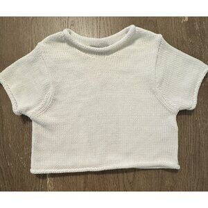 All Saints Women Knit Cropped Rollover Neck Short Sleeve White Sweater top Small